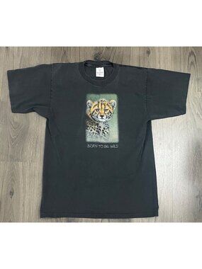 Vintage T Shirt Born to Be Wild Cheetah Cub Single Stitch Medium Black Wildlife